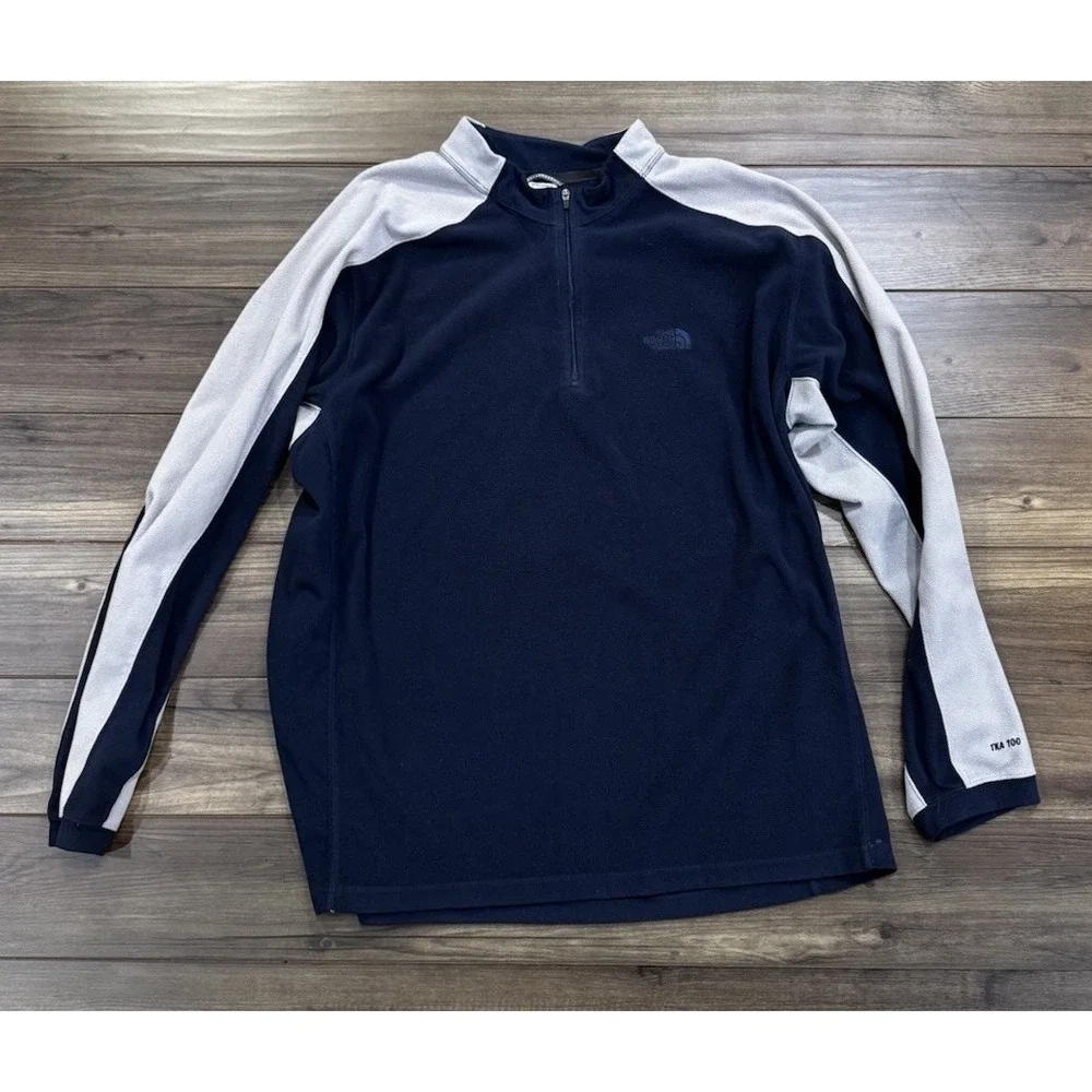 The North Face Pullover Mens XL 2-Tone Quarter Zip Fleece Navy Blue Gray